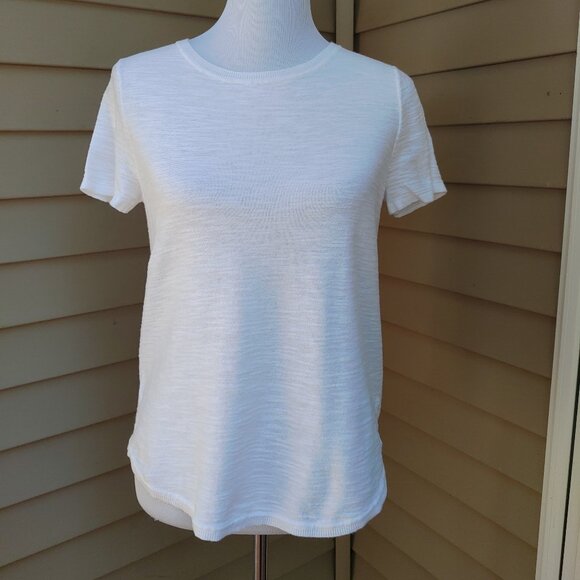 LOFT White Knit Crewneck Top Short Sleeves Solid Comfy Casual Cotton - Picture 2 of 12